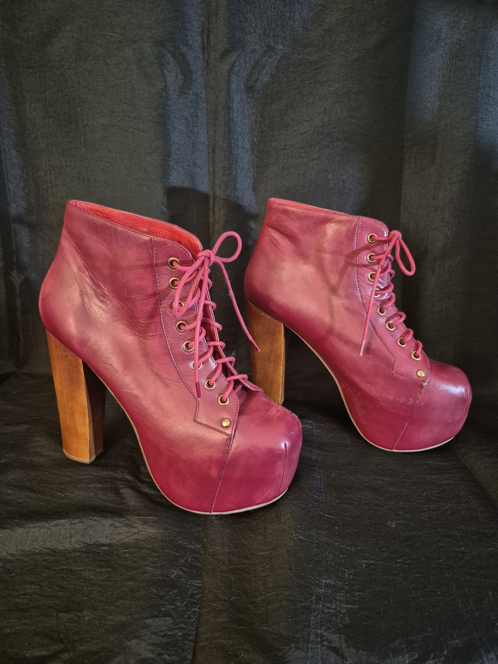 Platform Lace-Up Ankle Boots in Deep Berry